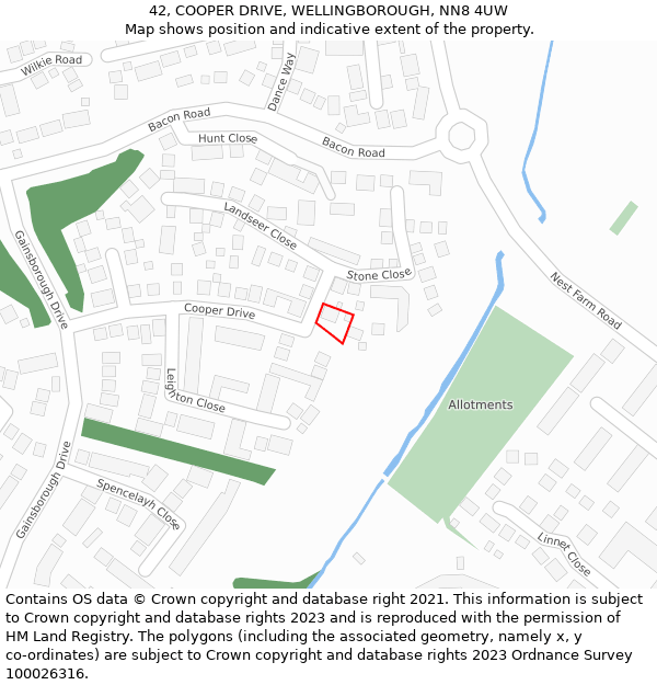 42, COOPER DRIVE, WELLINGBOROUGH, NN8 4UW: Location map and indicative extent of plot