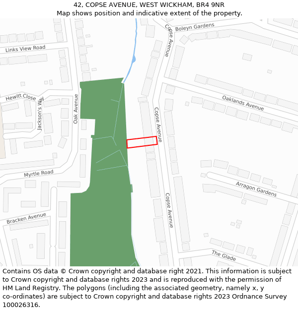 42, COPSE AVENUE, WEST WICKHAM, BR4 9NR: Location map and indicative extent of plot