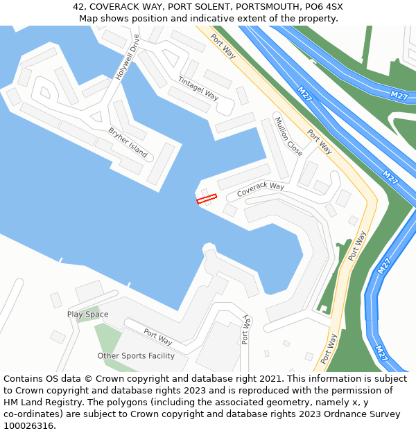 42, COVERACK WAY, PORT SOLENT, PORTSMOUTH, PO6 4SX: Location map and indicative extent of plot