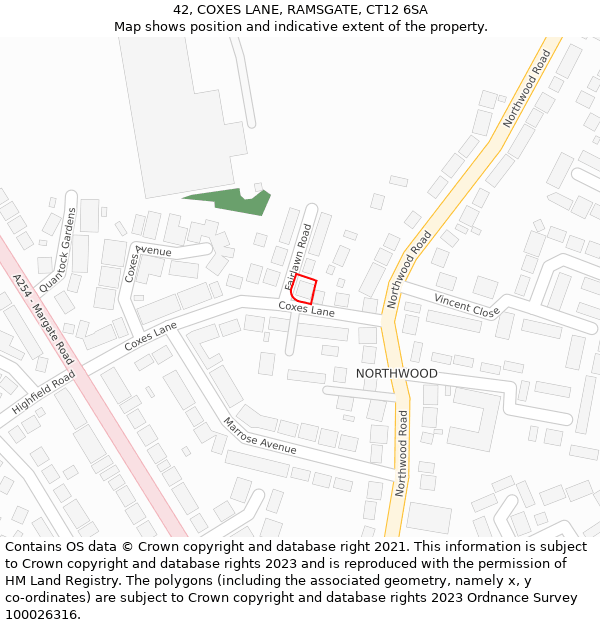 42, COXES LANE, RAMSGATE, CT12 6SA: Location map and indicative extent of plot