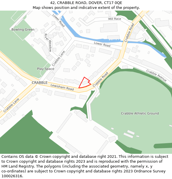 42, CRABBLE ROAD, DOVER, CT17 0QE: Location map and indicative extent of plot