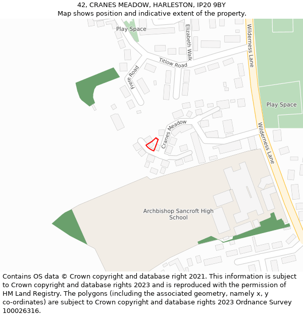 42, CRANES MEADOW, HARLESTON, IP20 9BY: Location map and indicative extent of plot