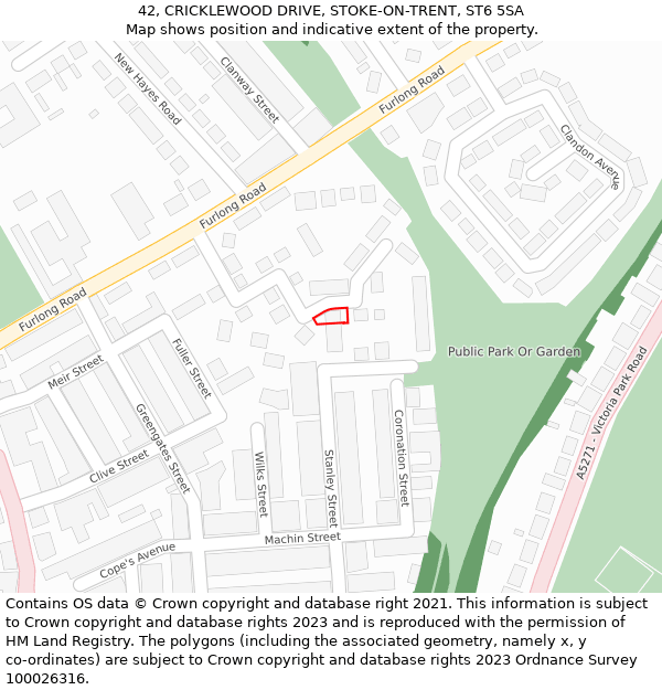 42, CRICKLEWOOD DRIVE, STOKE-ON-TRENT, ST6 5SA: Location map and indicative extent of plot