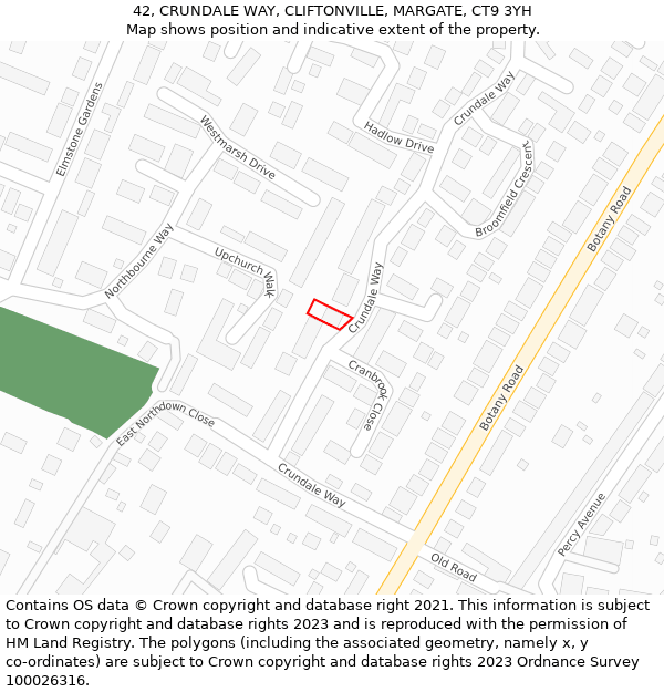 42, CRUNDALE WAY, CLIFTONVILLE, MARGATE, CT9 3YH: Location map and indicative extent of plot