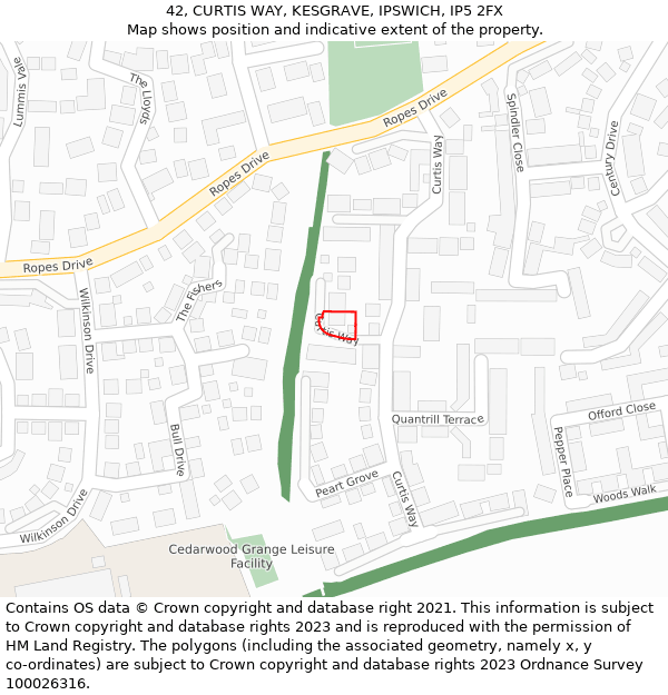 42, CURTIS WAY, KESGRAVE, IPSWICH, IP5 2FX: Location map and indicative extent of plot