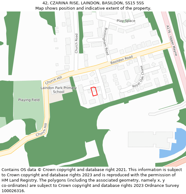 42, CZARINA RISE, LAINDON, BASILDON, SS15 5SS: Location map and indicative extent of plot