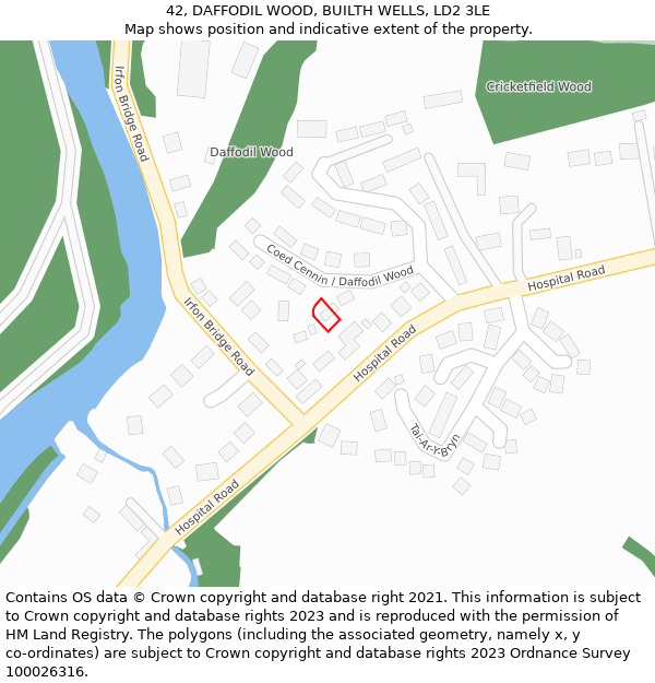 42, DAFFODIL WOOD, BUILTH WELLS, LD2 3LE: Location map and indicative extent of plot