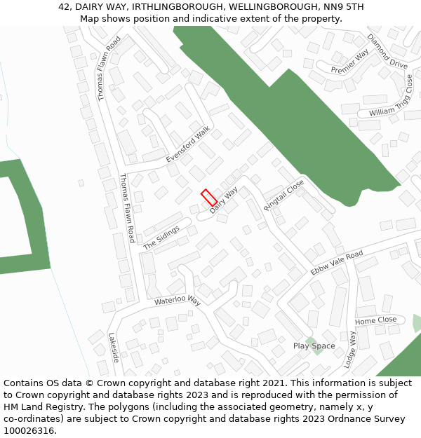 42, DAIRY WAY, IRTHLINGBOROUGH, WELLINGBOROUGH, NN9 5TH: Location map and indicative extent of plot