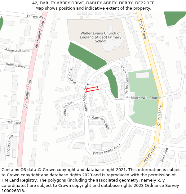 42, DARLEY ABBEY DRIVE, DARLEY ABBEY, DERBY, DE22 1EF: Location map and indicative extent of plot