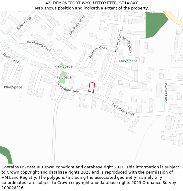 42, DEMONTFORT WAY, UTTOXETER, ST14 8XY: Location map and indicative extent of plot