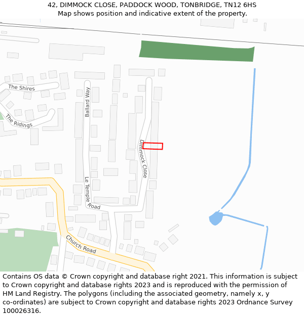 42, DIMMOCK CLOSE, PADDOCK WOOD, TONBRIDGE, TN12 6HS: Location map and indicative extent of plot