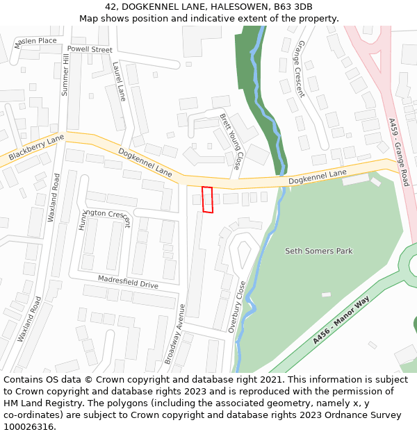 42, DOGKENNEL LANE, HALESOWEN, B63 3DB: Location map and indicative extent of plot