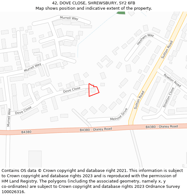 42, DOVE CLOSE, SHREWSBURY, SY2 6FB: Location map and indicative extent of plot