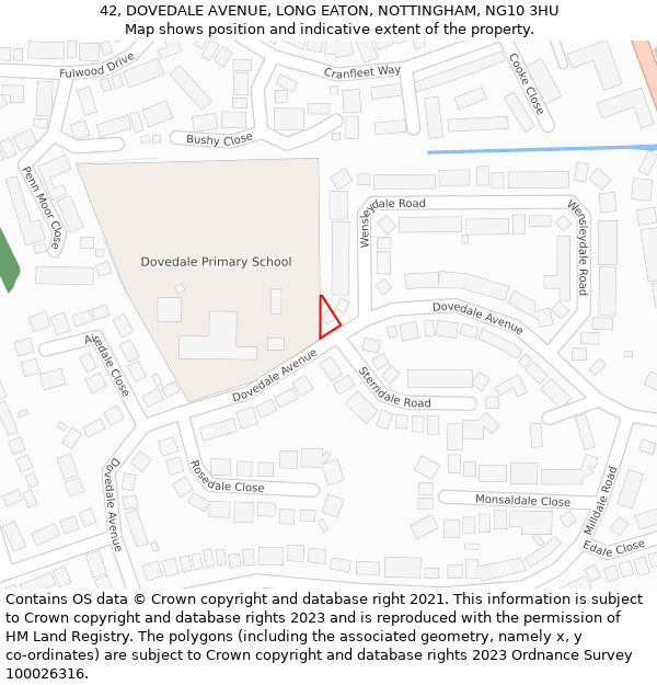 42, DOVEDALE AVENUE, LONG EATON, NOTTINGHAM, NG10 3HU: Location map and indicative extent of plot