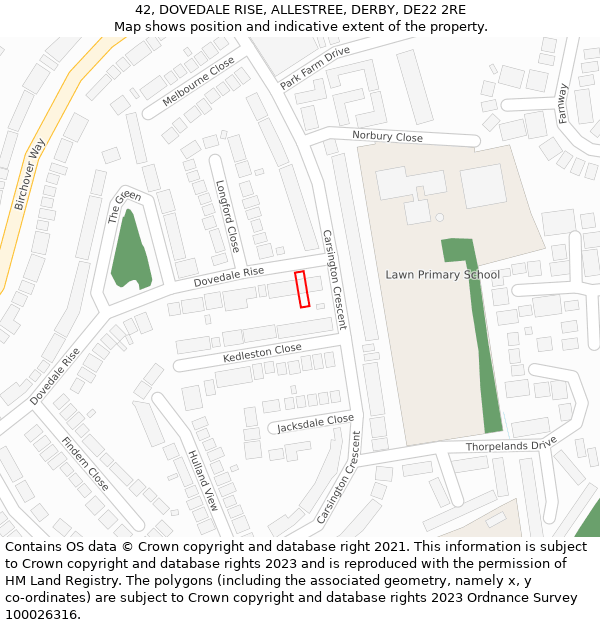 42, DOVEDALE RISE, ALLESTREE, DERBY, DE22 2RE: Location map and indicative extent of plot