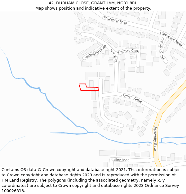 42, DURHAM CLOSE, GRANTHAM, NG31 8RL: Location map and indicative extent of plot