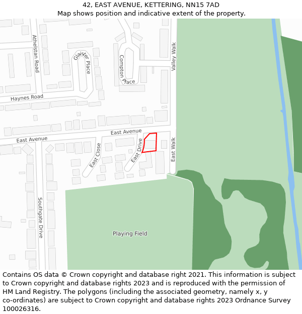 42, EAST AVENUE, KETTERING, NN15 7AD: Location map and indicative extent of plot
