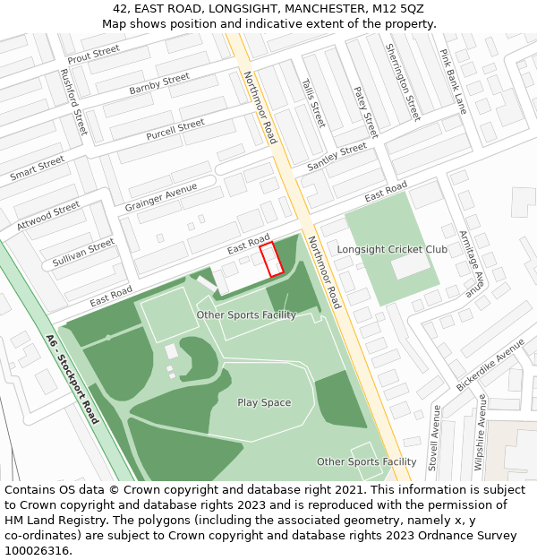 42, EAST ROAD, LONGSIGHT, MANCHESTER, M12 5QZ: Location map and indicative extent of plot