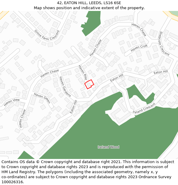 42, EATON HILL, LEEDS, LS16 6SE: Location map and indicative extent of plot