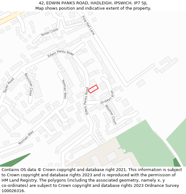 42, EDWIN PANKS ROAD, HADLEIGH, IPSWICH, IP7 5JL: Location map and indicative extent of plot