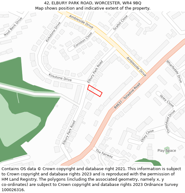 42, ELBURY PARK ROAD, WORCESTER, WR4 9BQ: Location map and indicative extent of plot