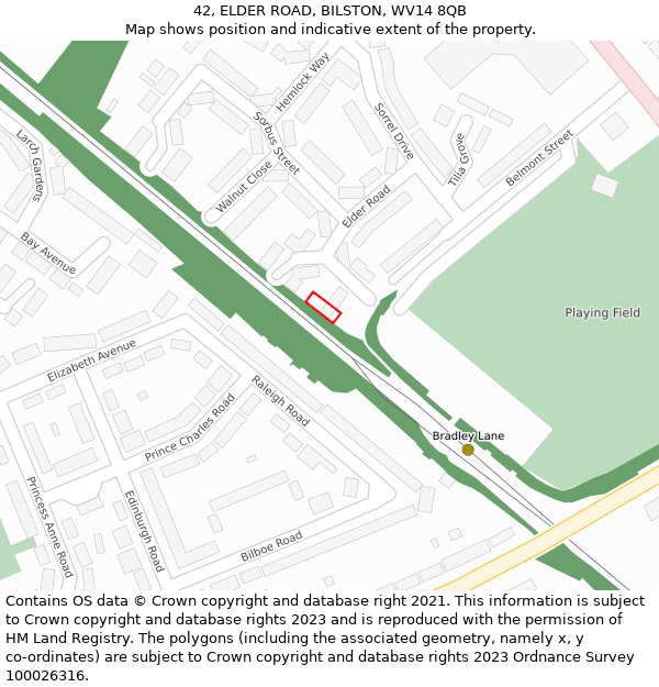 42, ELDER ROAD, BILSTON, WV14 8QB: Location map and indicative extent of plot