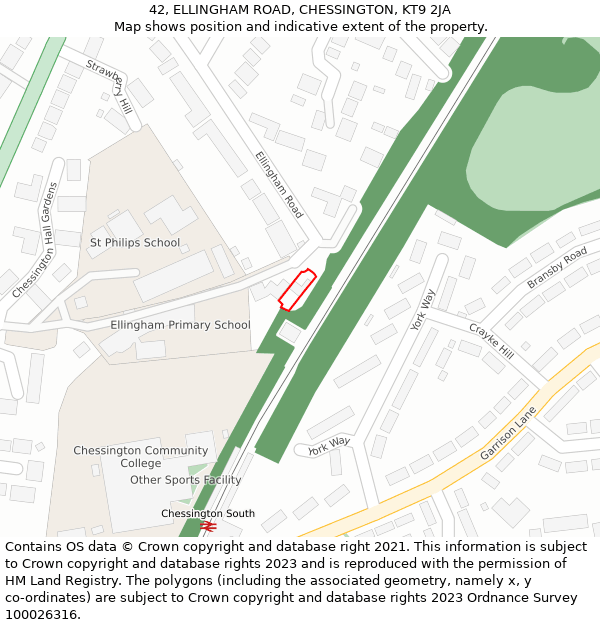 42, ELLINGHAM ROAD, CHESSINGTON, KT9 2JA: Location map and indicative extent of plot