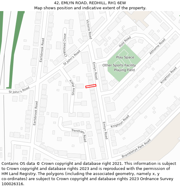 42, EMLYN ROAD, REDHILL, RH1 6EW: Location map and indicative extent of plot