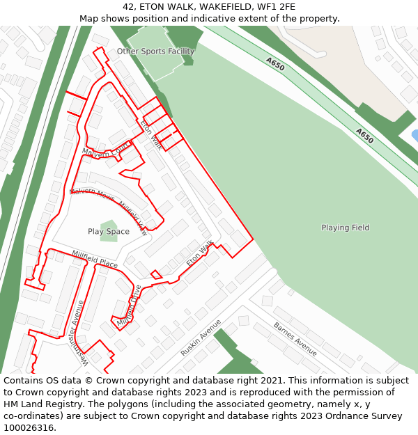 42, ETON WALK, WAKEFIELD, WF1 2FE: Location map and indicative extent of plot