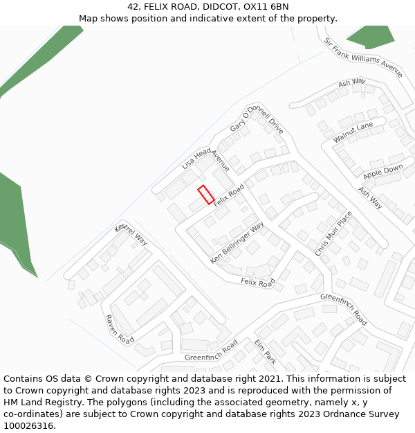 42, FELIX ROAD, DIDCOT, OX11 6BN: Location map and indicative extent of plot