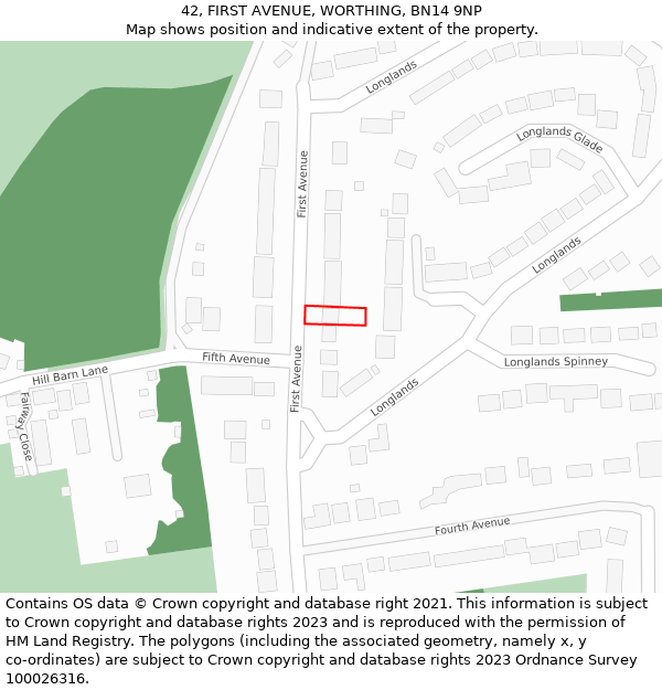 42, FIRST AVENUE, WORTHING, BN14 9NP: Location map and indicative extent of plot