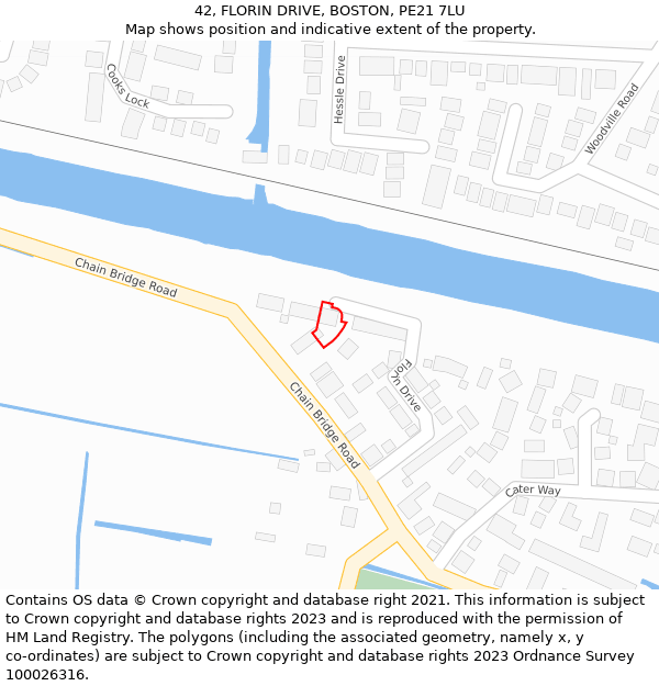 42, FLORIN DRIVE, BOSTON, PE21 7LU: Location map and indicative extent of plot