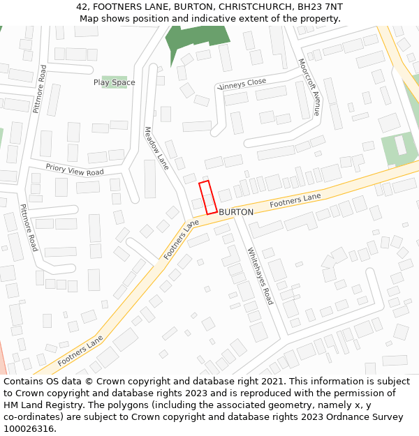 42, FOOTNERS LANE, BURTON, CHRISTCHURCH, BH23 7NT: Location map and indicative extent of plot