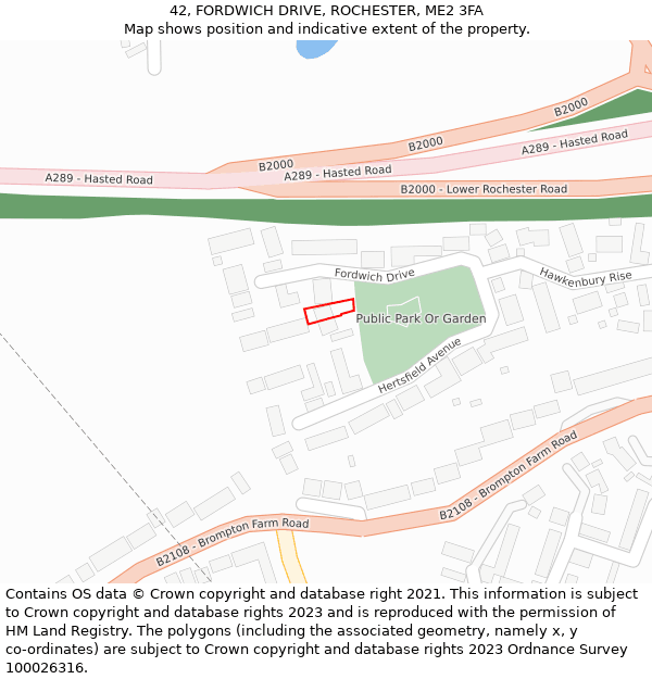 42, FORDWICH DRIVE, ROCHESTER, ME2 3FA: Location map and indicative extent of plot