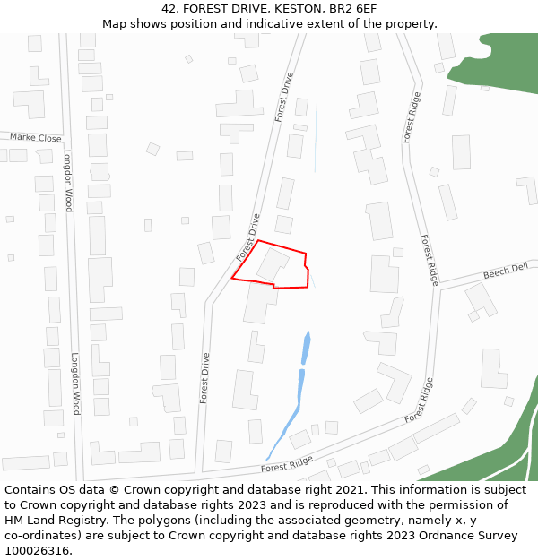 42, FOREST DRIVE, KESTON, BR2 6EF: Location map and indicative extent of plot