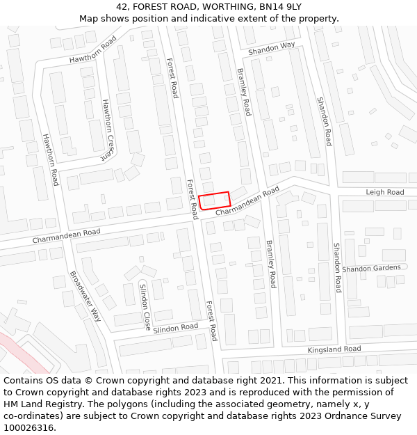 42, FOREST ROAD, WORTHING, BN14 9LY: Location map and indicative extent of plot