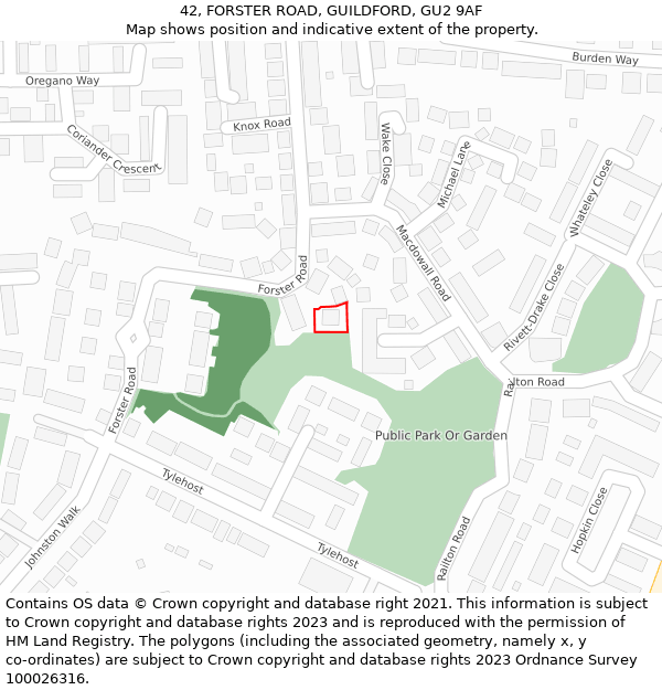 42, FORSTER ROAD, GUILDFORD, GU2 9AF: Location map and indicative extent of plot