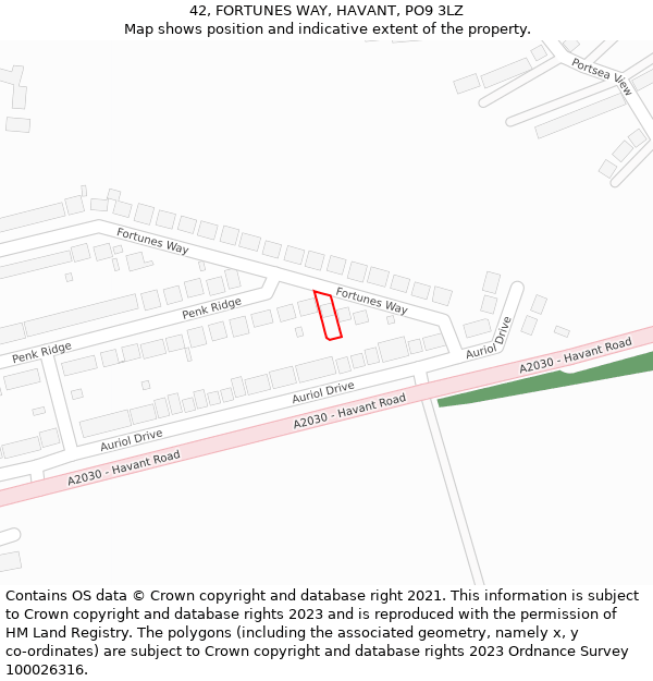 42, FORTUNES WAY, HAVANT, PO9 3LZ: Location map and indicative extent of plot