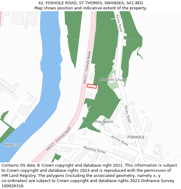 42, FOXHOLE ROAD, ST THOMAS, SWANSEA, SA1 8EG: Location map and indicative extent of plot