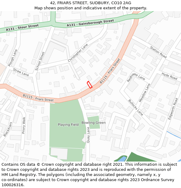 42, FRIARS STREET, SUDBURY, CO10 2AG: Location map and indicative extent of plot