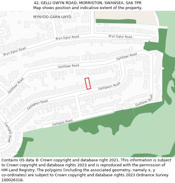 42, GELLI GWYN ROAD, MORRISTON, SWANSEA, SA6 7PR: Location map and indicative extent of plot