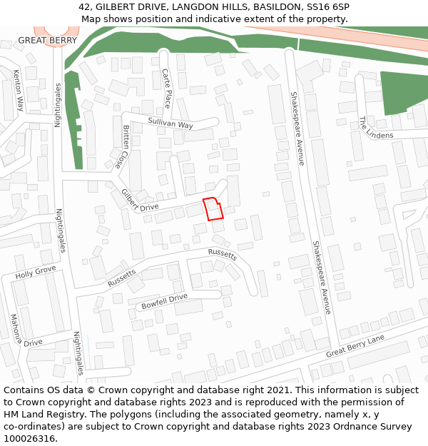 42, GILBERT DRIVE, LANGDON HILLS, BASILDON, SS16 6SP: Location map and indicative extent of plot