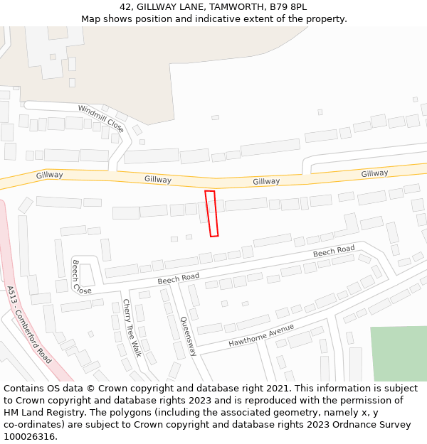42, GILLWAY LANE, TAMWORTH, B79 8PL: Location map and indicative extent of plot