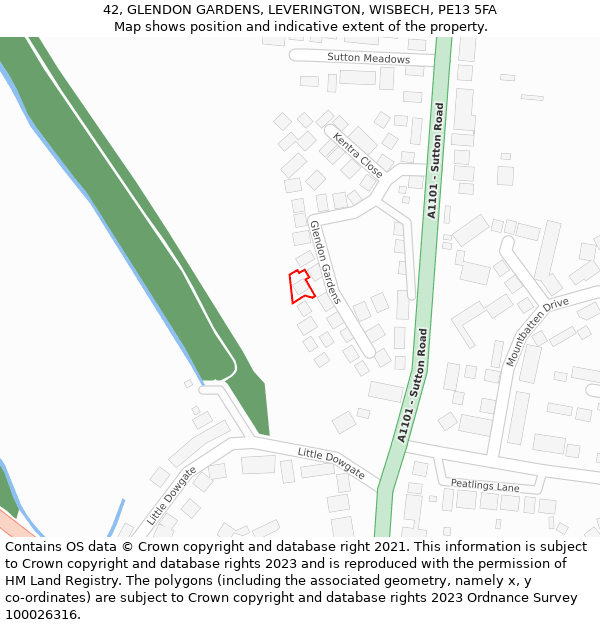 42, GLENDON GARDENS, LEVERINGTON, WISBECH, PE13 5FA: Location map and indicative extent of plot