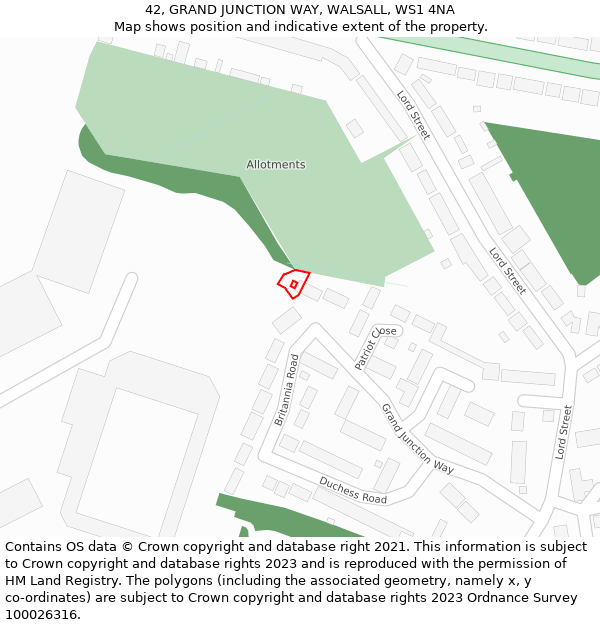 42, GRAND JUNCTION WAY, WALSALL, WS1 4NA: Location map and indicative extent of plot