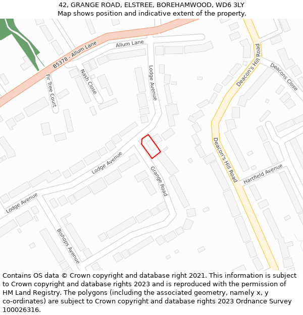 42, GRANGE ROAD, ELSTREE, BOREHAMWOOD, WD6 3LY: Location map and indicative extent of plot
