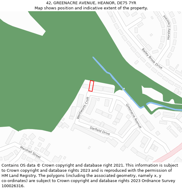 42, GREENACRE AVENUE, HEANOR, DE75 7YR: Location map and indicative extent of plot