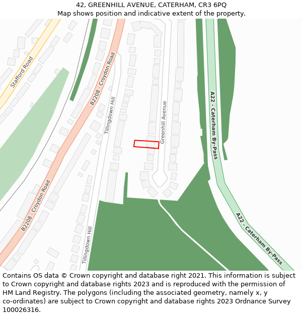 42, GREENHILL AVENUE, CATERHAM, CR3 6PQ: Location map and indicative extent of plot