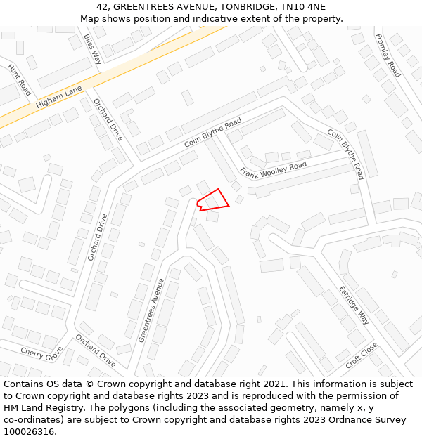 42, GREENTREES AVENUE, TONBRIDGE, TN10 4NE: Location map and indicative extent of plot