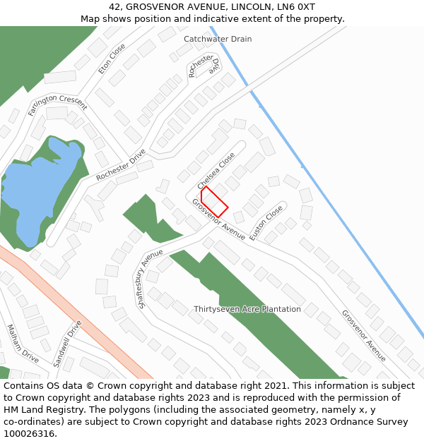 42, GROSVENOR AVENUE, LINCOLN, LN6 0XT: Location map and indicative extent of plot